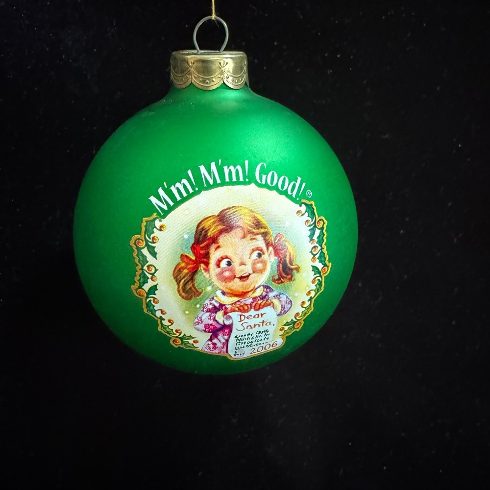 2006 Campbell's Soup Kids Christmas Ornament Collectible Green Glass Ball w/ Box